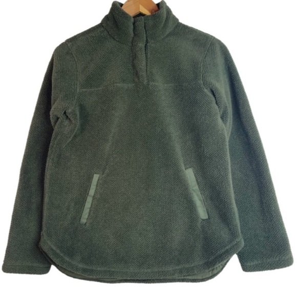 Thread + Supply Fleece Quarter Snap Mock Neck Pullover Olive Green Extra Small - Picture 1 of 11